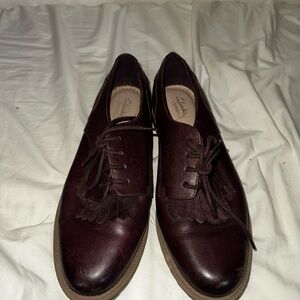 Clarks Somerset Griffin Mabel Plum Purple Kiltie Leather Oxfords